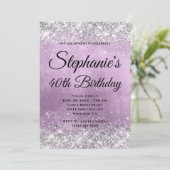 Silver Glitzer Lilac Foil Extravagant Monogramm Einladung (Stehend Vorderseite)