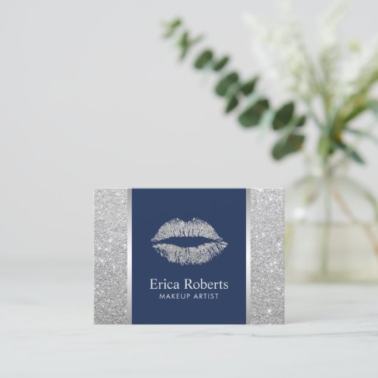 Silver Glitzer Lips Makeup Künstlerernennung Terminkarte (Stehend Vorderseite)