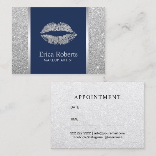 Silver Glitzer Lips Makeup Künstlerernennung Terminkarte (Vorne/Hinten)