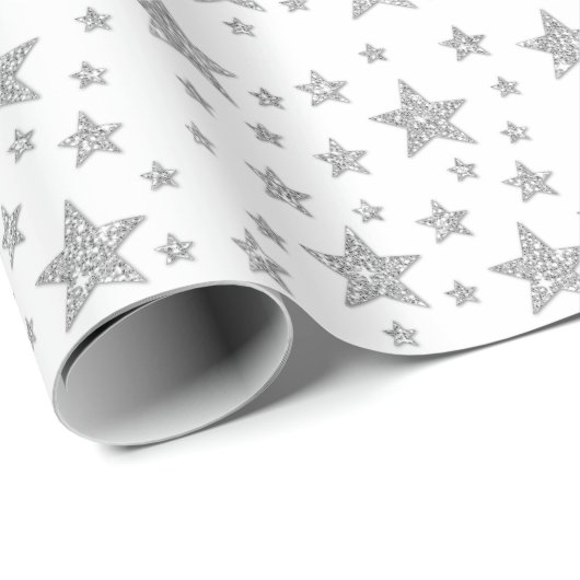 Silver Glitzer Look like Stars Pattern Weihnachten Geschenkpapier (Rolleneckpunkt)