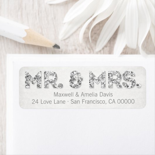 Silver Glitzer Look Mr. & Mrs Labels (Insitu)