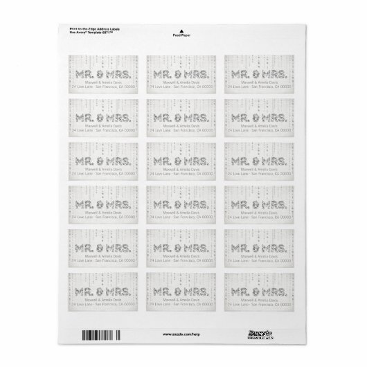 Silver Glitzer Look Mr. & Mrs Labels Adressaufkleber (Vorne)