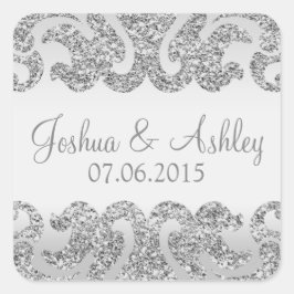 Silver Glitzer Look Wedding Quadratischer Aufkleber