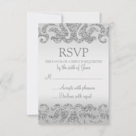 Silver Glitzer Look Wedding RSVP Cards Karte