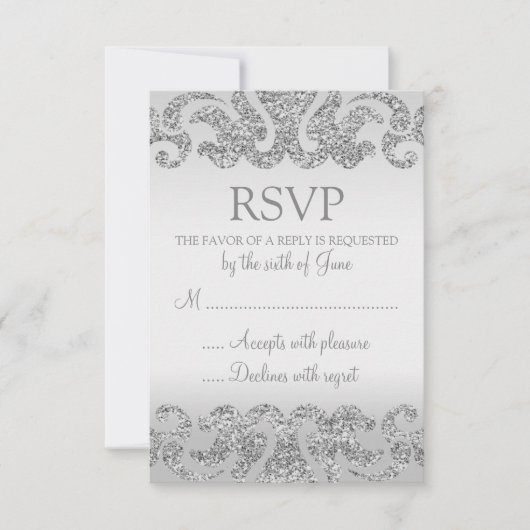 Silver Glitzer Look Wedding RSVP Cards Karte (Vorderseite)