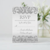Silver Glitzer Look Wedding RSVP Cards Karte (Stehend Vorderseite)