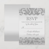 Silver Glitzer Look Wedding RSVP Cards Karte (Vorne/Hinten)