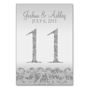 Silver Glitzer Look Wedding Tischnummern-11 Tischnummer