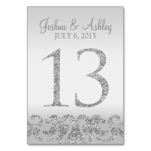 Silver Glitzer Look Wedding Tischnummern-13 Tischnummer