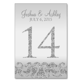 Silver Glitzer Look Wedding Tischnummern-14 Tischnummer