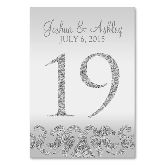 Silver Glitzer Look Wedding Tischnummern-19 Tischnummer (Rückseite)