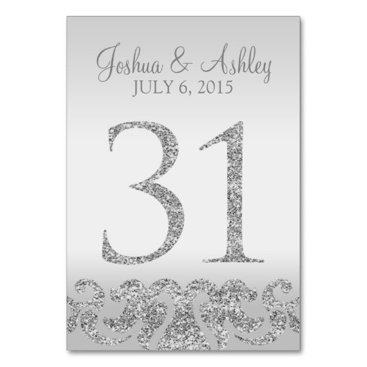 Silver Glitzer Look Wedding Tischnummern-31 Tischnummer (Vorderseite)