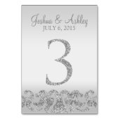 Silver Glitzer Look Wedding Tischnummern-3 Tischnummer (Vorderseite)