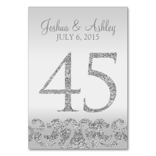 Silver Glitzer Look Wedding Tischnummern-45 Tischnummer (Vorderseite)