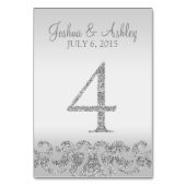 Silver Glitzer Look Wedding Tischnummern-4 Tischnummer (Rückseite)