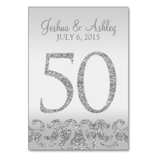 Silver Glitzer Look Wedding Tischnummern-50 Tischnummer