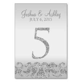 Silver Glitzer Look Wedding Tischnummern-5 Tischnummer