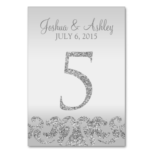 Silver Glitzer Look Wedding Tischnummern-5 Tischnummer (Rückseite)