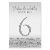 Silver Glitzer Look Wedding Tischnummern-6 Tischnummer (Rückseite)