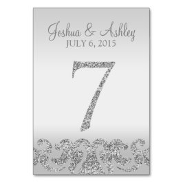 Silver Glitzer Look Wedding Tischnummern-7 Tischnummer