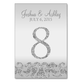 Silver Glitzer Look Wedding Tischnummern-8 Tischnummer