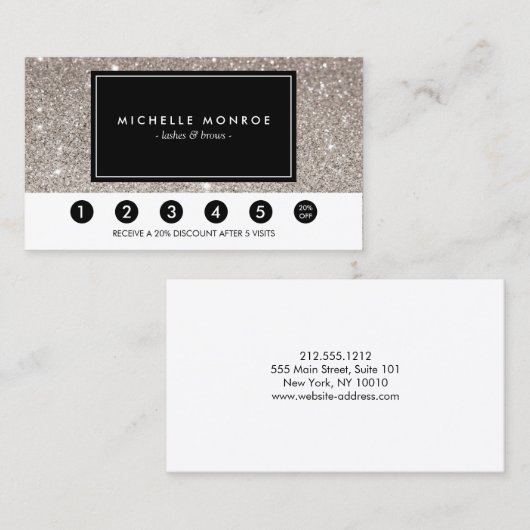 Silver Glitzer Loyalty Punch Card Treuekarte (Vorne/Hinten)