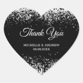 Silver Glitzer Luxury Black Wedding Heart Sticker (Vorderseite)