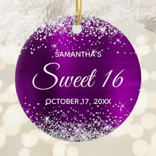 Silver Glitzer Magenta Lila Foil Sweet 16 Keramik Ornament