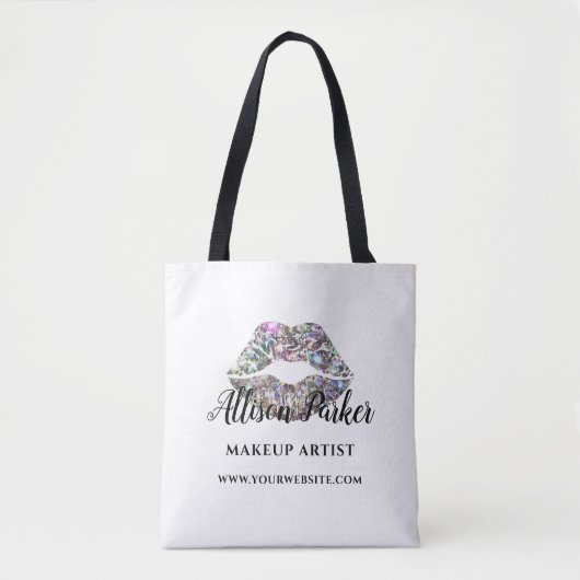 Silver Glitzer Makeup Artist Kiss Lips Business Tasche (Vorderseite)