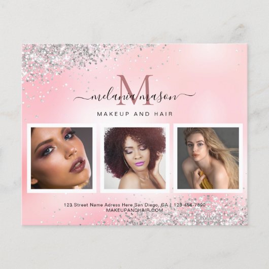 Silver Glitzer Makeup Artist Salon Foto Pink Flyer (Vorne)