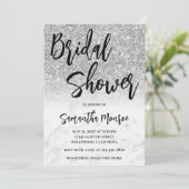 Silver Glitzer Marble Glam QR Code Brautparty Einladung (Stehend Vorderseite)