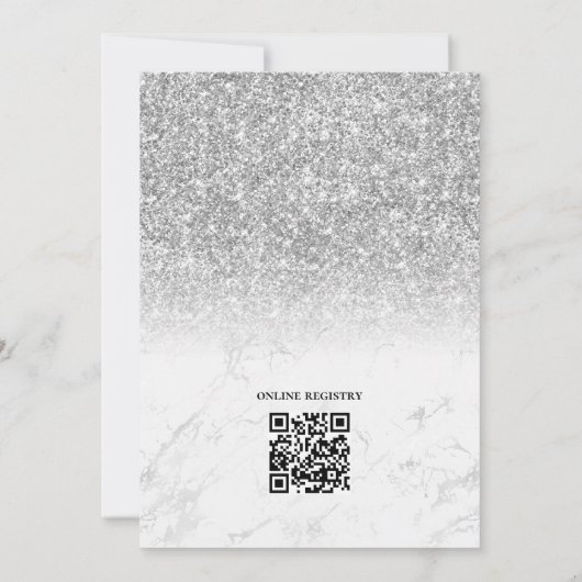 Silver Glitzer Marble Glam QR Code Brautparty Einladung (Rückseite)