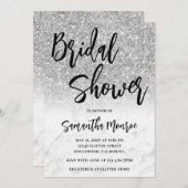 Silver Glitzer Marble Glam QR Code Brautparty Einladung (Vorne/Hinten)