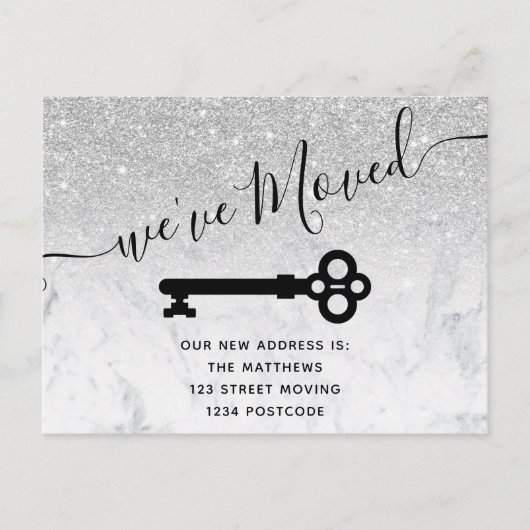 Silver Glitzer Marble Key New Address Ankündigung (Vorderseite)