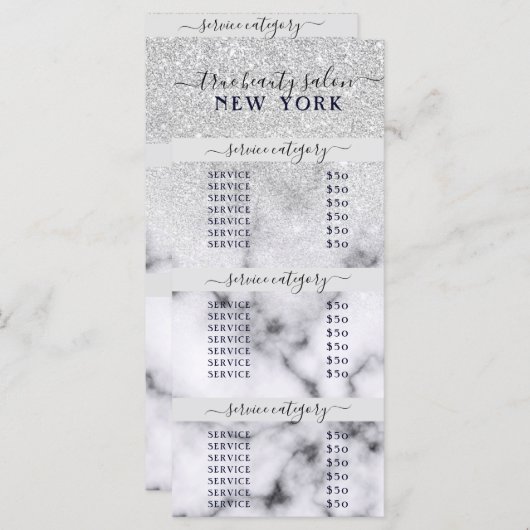 Silver Glitzer Marble Ombre Salon Preisliste (Vorne/Hinten)