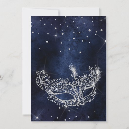 Silver Glitzer Masquerade Maske blau Sweet 16 Einladung (Rückseite)