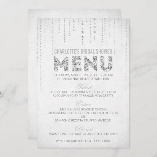 Silver Glitzer Menu Card Menükarte (Vorne/Hinten)