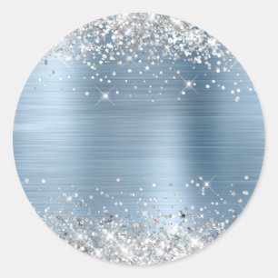 Silver Glitzer Metallic Light Blue Blank Runder Aufkleber