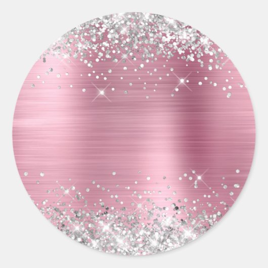 Silver Glitzer Metallic Light Pink Blank Runder Aufkleber (Vorderseite)