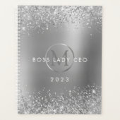 Silver Glitzer Metallic Monogram 2023 Boss Lady Planer (Vorderseite)