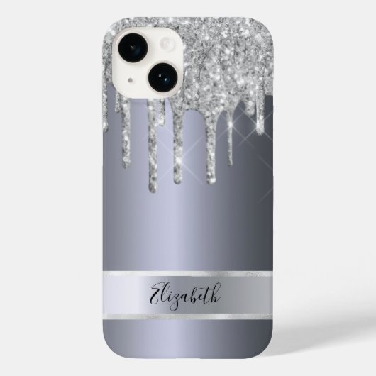 Silver Glitzer Metallic monogram elegant modern Case-Mate iPhone Hülle (Rückseite)