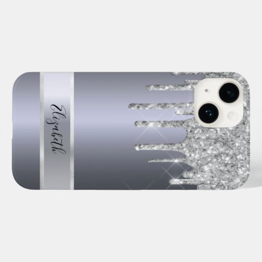 Silver Glitzer Metallic monogram elegant modern Case-Mate iPhone Hülle (Rückseite (Horizontal))