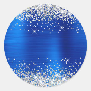 Silver Glitzer Metallic Royal Blue Blank Runder Aufkleber
