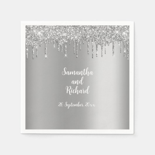 Silver Glitzer Metallic Shine Wedding Serviette (Vorderseite)