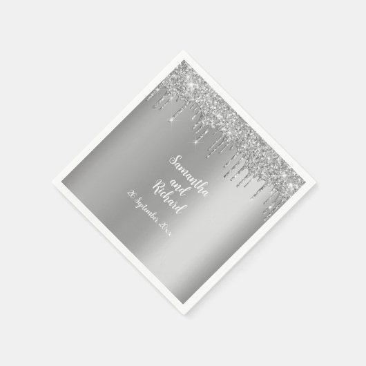 Silver Glitzer Metallic Shine Wedding Serviette (Ecke)