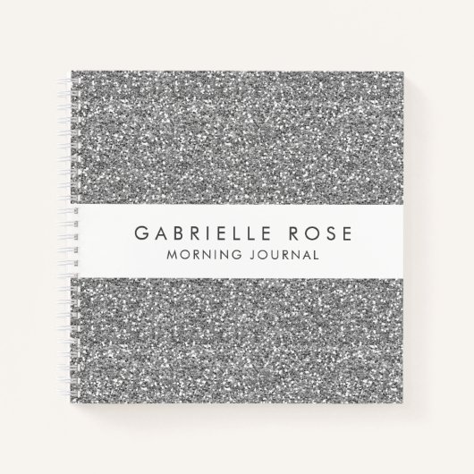 Silver Glitzer Minimalistisch Journal Notebook Nam Notizblock (Vorderseite)