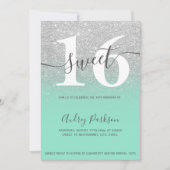 Silver Glitzer Mint grün ombre mädchen Sweet 16 Einladung (Vorderseite)