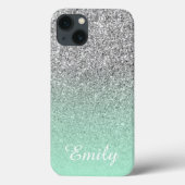 Silver Glitzer Mint Ombre Personalisiert Case-Mate iPhone Hülle (Rückseite)