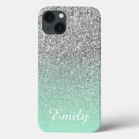 Silver Glitzer Mint Ombre Personalisiert Case-Mate iPhone Hülle (Rückseite)