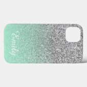 Silver Glitzer Mint Ombre Personalisiert Case-Mate iPhone Hülle (Rückseite (Horizontal))